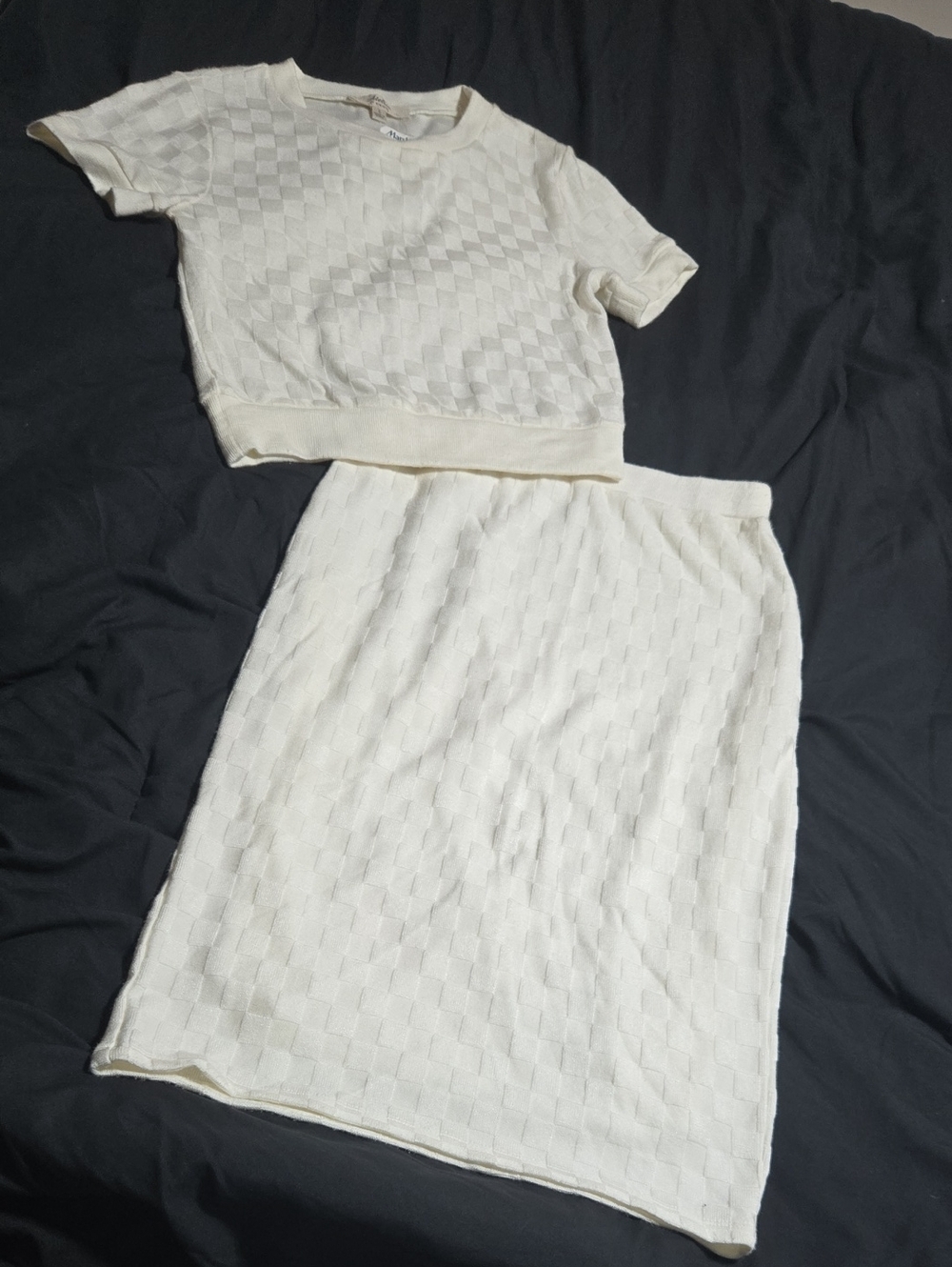 Cream Textured Knit Midi Skirt - Women's